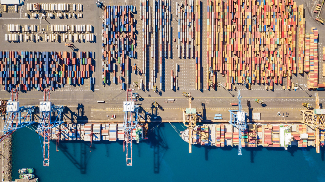 bird's eye view of cargo ship yard